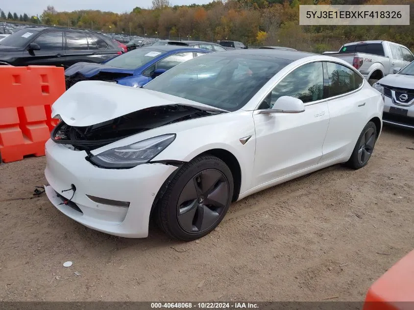 2019 Tesla Model 3 Long Range/Performance VIN: 5YJ3E1EBXKF418326 Lot: 40648068