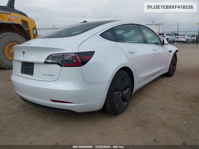 2019 Tesla Model 3 Long Range/Performance VIN: 5YJ3E1EBXKF418326 Lot: 40648068