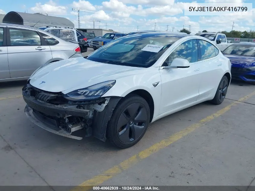 2019 Tesla Model 3 Long Range/Mid Range/Standard Range/Standard Range Plus VIN: 5YJ3E1EA0KF416799 Lot: 40662939