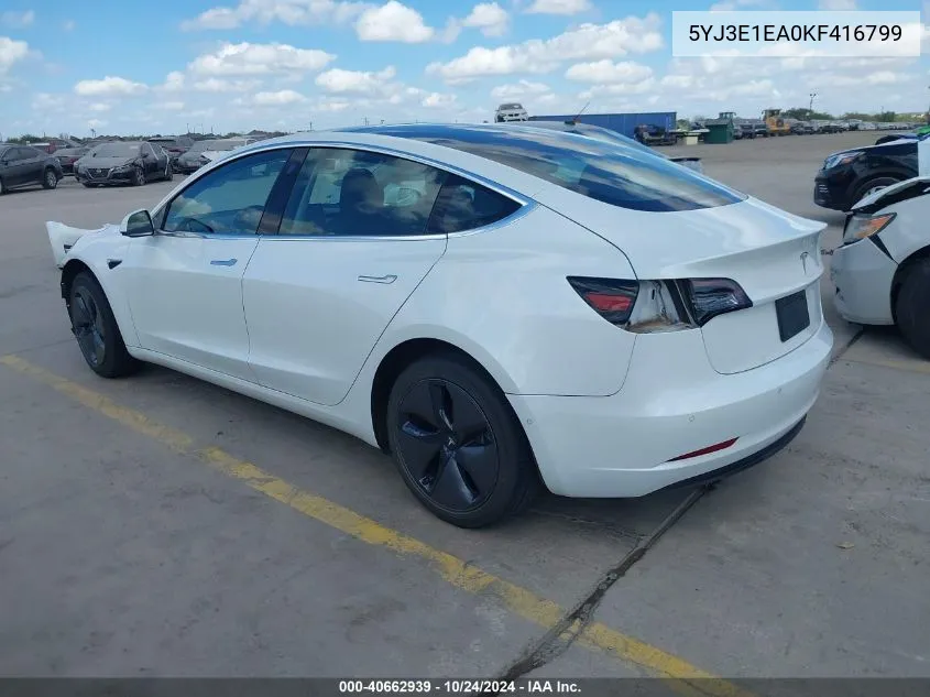 2019 Tesla Model 3 Long Range/Mid Range/Standard Range/Standard Range Plus VIN: 5YJ3E1EA0KF416799 Lot: 40662939