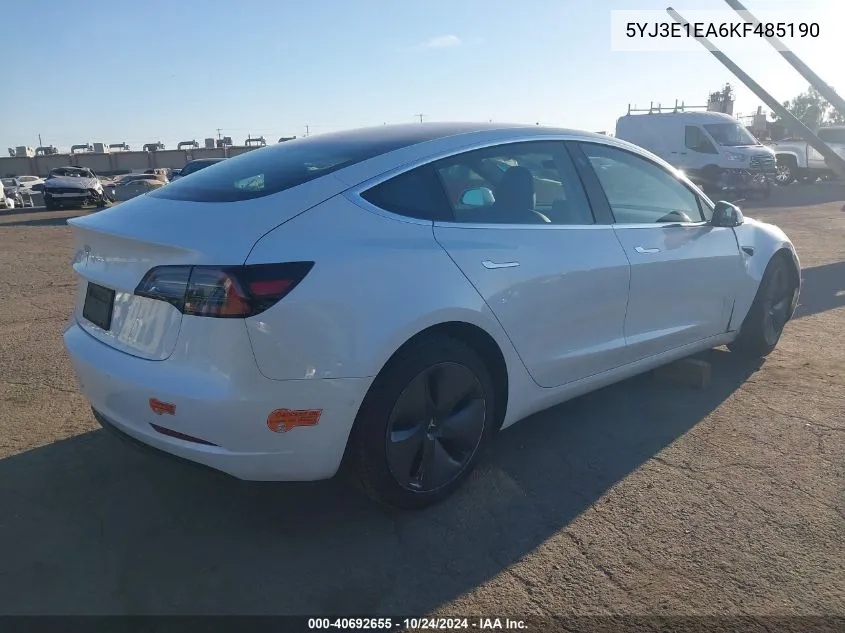 2019 Tesla Model 3 VIN: 5YJ3E1EA6KF485190 Lot: 40692655