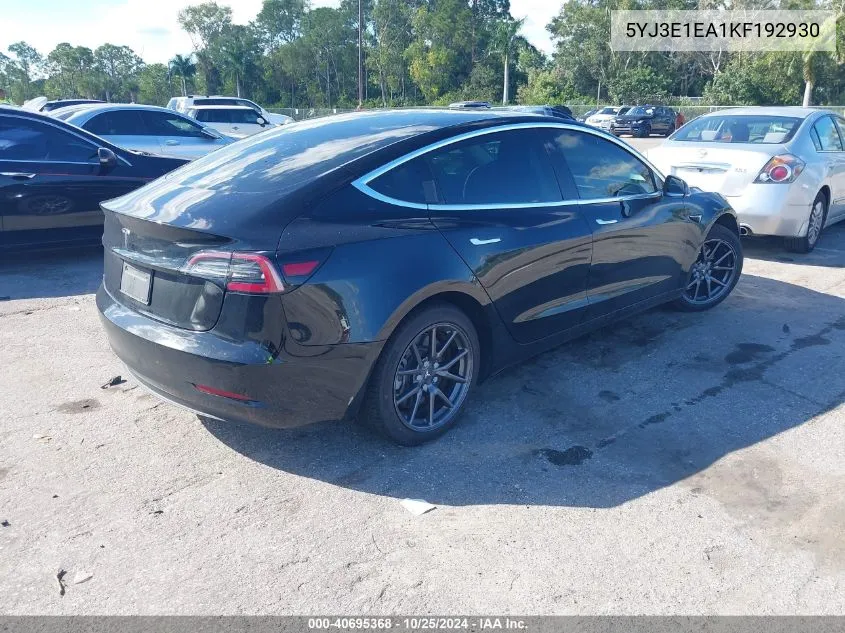 2019 Tesla Model 3 Long Range/Mid Range/Standard Range/Standard Range Plus VIN: 5YJ3E1EA1KF192930 Lot: 40695368