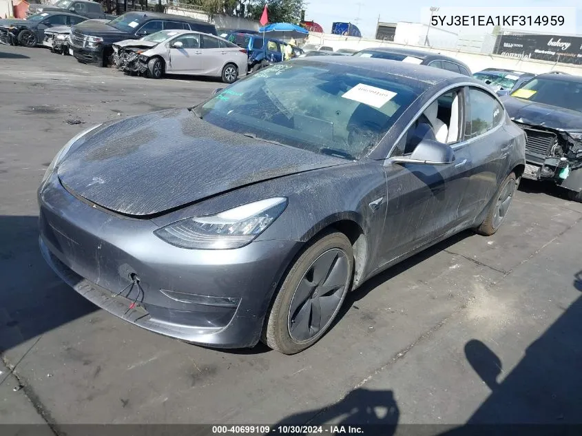 2019 Tesla Model 3 Long Range/Mid Range/Standard Range/Standard Range Plus VIN: 5YJ3E1EA1KF314959 Lot: 40699109