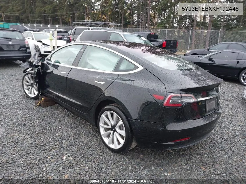 2019 Tesla Model 3 Long Range/Performance VIN: 5YJ3E1EBXKF192448 Lot: 40704110