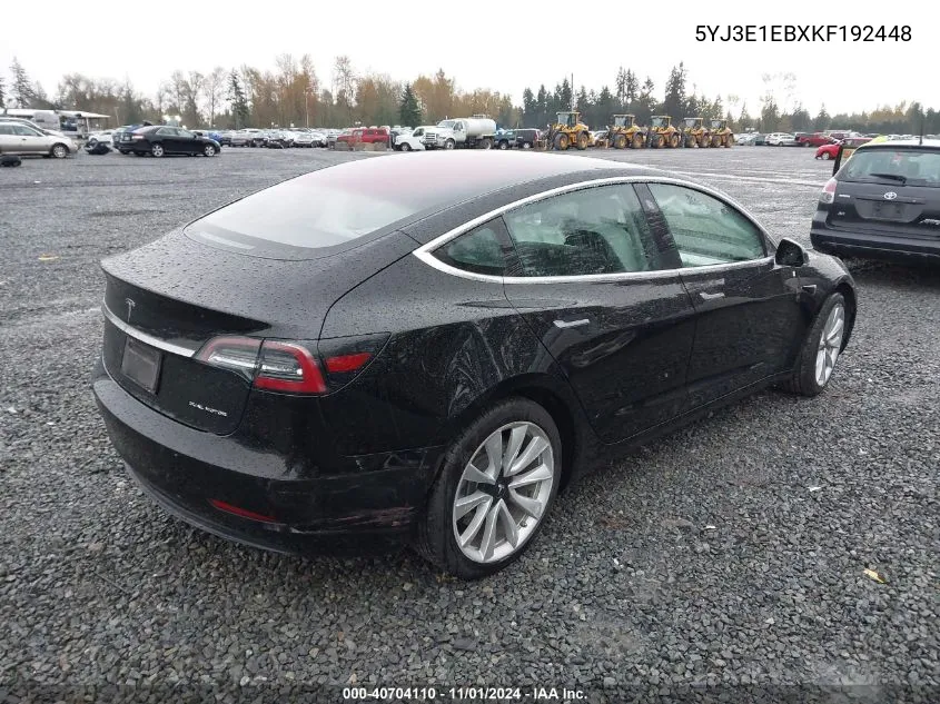 2019 Tesla Model 3 Long Range/Performance VIN: 5YJ3E1EBXKF192448 Lot: 40704110