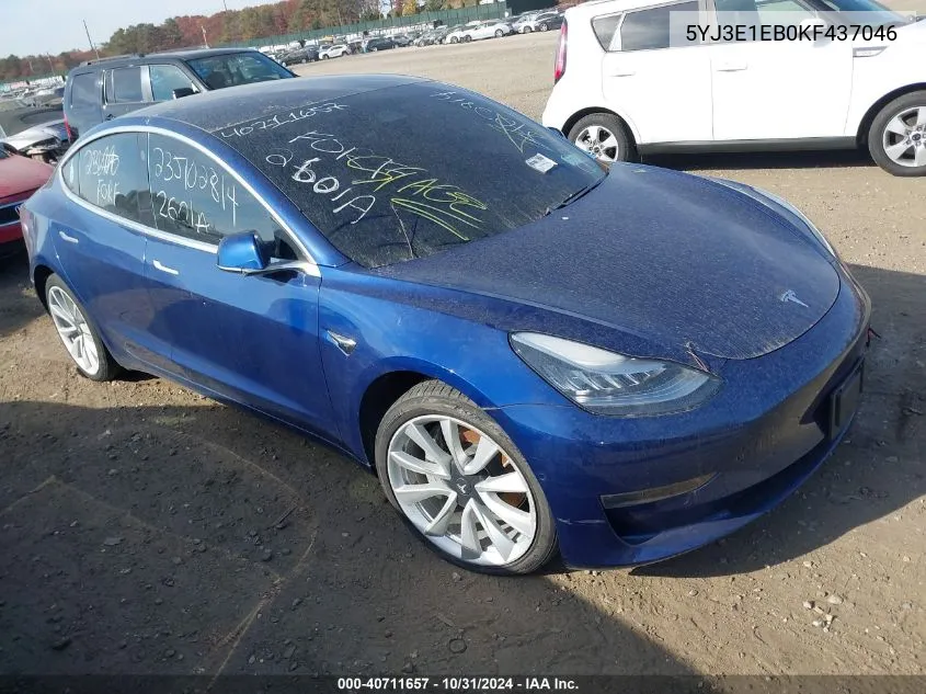 2019 Tesla Model 3 Long Range/Performance VIN: 5YJ3E1EB0KF437046 Lot: 40711657