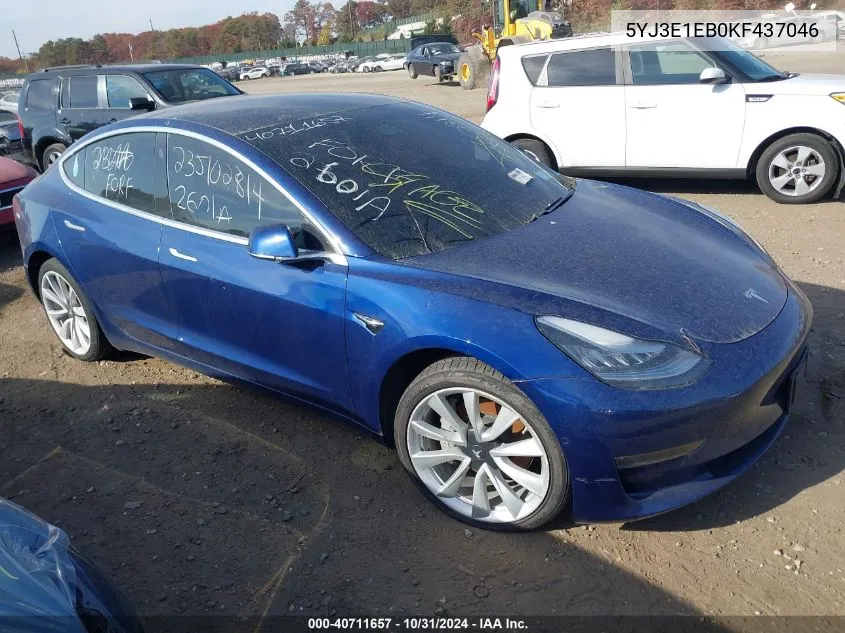 2019 Tesla Model 3 Long Range/Performance VIN: 5YJ3E1EB0KF437046 Lot: 40711657