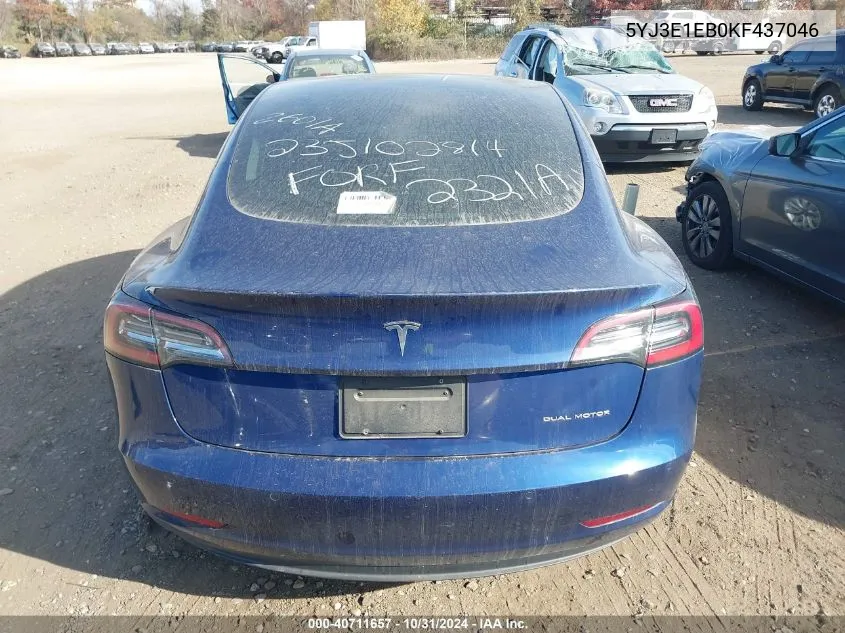 2019 Tesla Model 3 Long Range/Performance VIN: 5YJ3E1EB0KF437046 Lot: 40711657