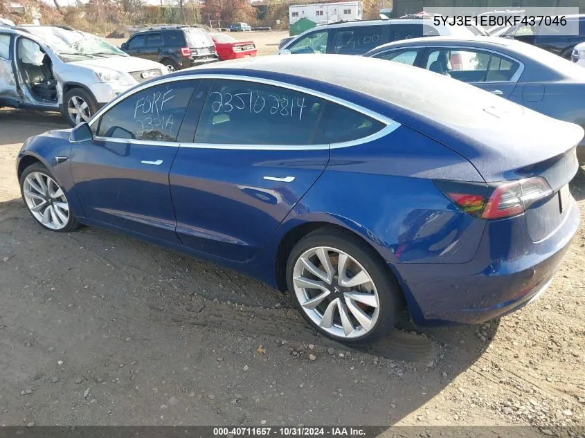 2019 Tesla Model 3 Long Range/Performance VIN: 5YJ3E1EB0KF437046 Lot: 40711657