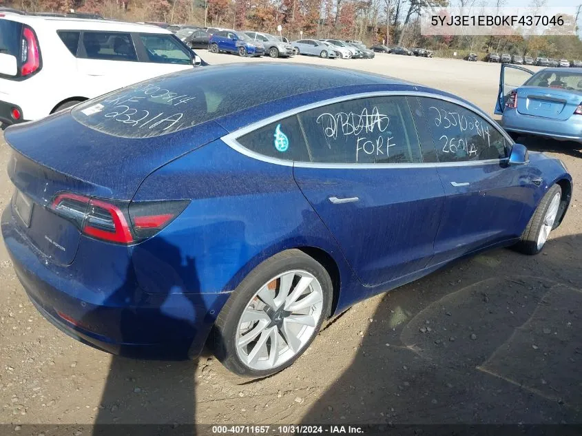 2019 Tesla Model 3 Long Range/Performance VIN: 5YJ3E1EB0KF437046 Lot: 40711657