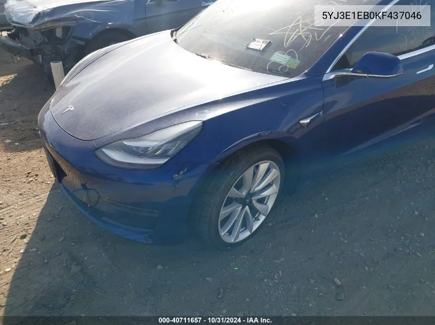 2019 Tesla Model 3 Long Range/Performance VIN: 5YJ3E1EB0KF437046 Lot: 40711657