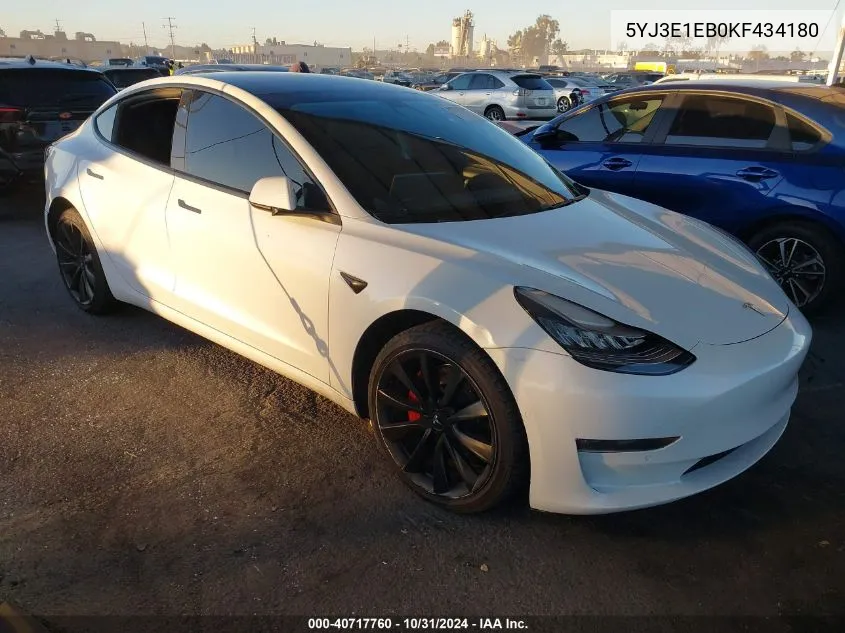 2019 Tesla Model 3 Long Range/Performance VIN: 5YJ3E1EB0KF434180 Lot: 40717760