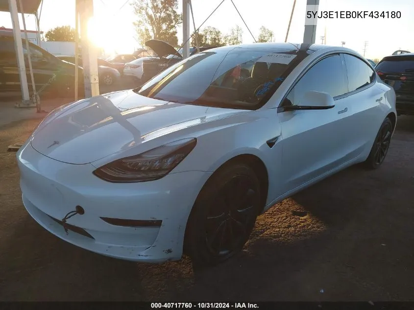 2019 Tesla Model 3 Long Range/Performance VIN: 5YJ3E1EB0KF434180 Lot: 40717760