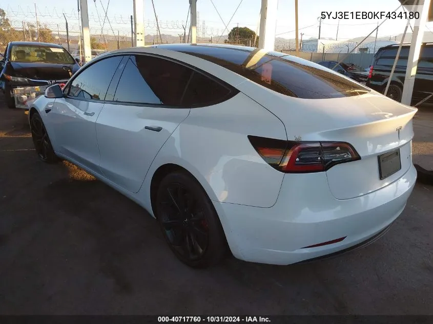 2019 Tesla Model 3 Long Range/Performance VIN: 5YJ3E1EB0KF434180 Lot: 40717760