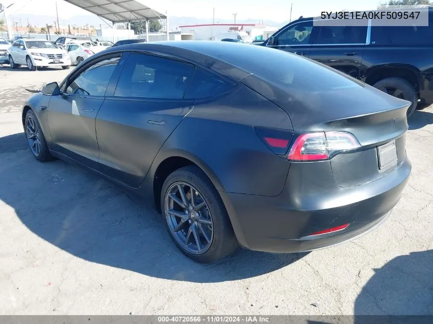 2019 Tesla Model 3 Long Range/Mid Range/Standard Range/Standard Range Plus VIN: 5YJ3E1EA0KF509547 Lot: 40720566