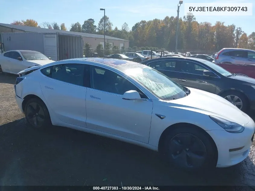 2019 Tesla Model 3 Long Range/Mid Range/Standard Range/Standard Range Plus VIN: 5YJ3E1EA8KF309743 Lot: 40727383