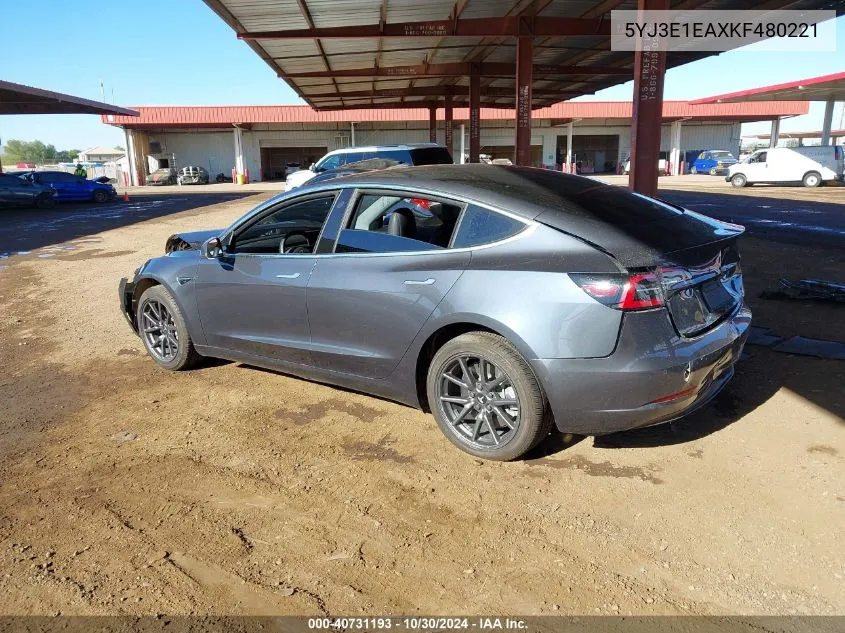 2019 Tesla Model 3 VIN: 5YJ3E1EAXKF480221 Lot: 40731193