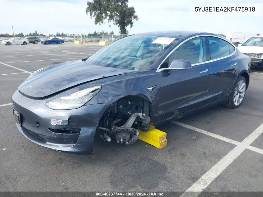 2019 Tesla Model 3 Long Range/Mid Range/Standard Range/Standard Range Plus VIN: 5YJ3E1EA2KF475918 Lot: 40737744