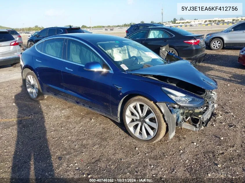 2019 Tesla Model 3 Long Range/Mid Range/Standard Range/Standard Range Plus VIN: 5YJ3E1EA6KF412756 Lot: 40746352