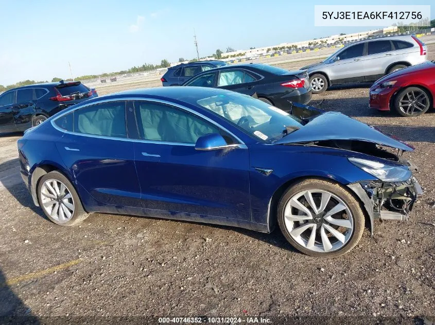 2019 Tesla Model 3 Long Range/Mid Range/Standard Range/Standard Range Plus VIN: 5YJ3E1EA6KF412756 Lot: 40746352