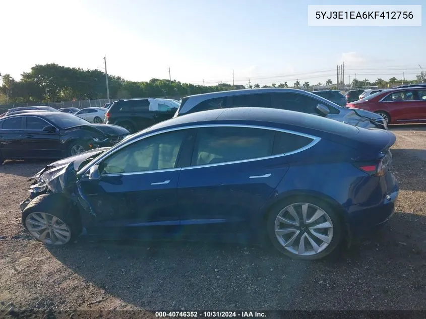 2019 Tesla Model 3 Long Range/Mid Range/Standard Range/Standard Range Plus VIN: 5YJ3E1EA6KF412756 Lot: 40746352