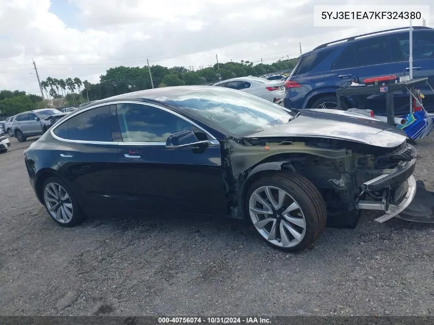 2019 Tesla Model 3 Long Range/Mid Range/Standard Range/Standard Range Plus VIN: 5YJ3E1EA7KF324380 Lot: 40756074