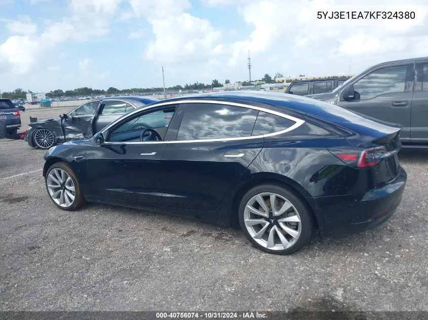 2019 Tesla Model 3 Long Range/Mid Range/Standard Range/Standard Range Plus VIN: 5YJ3E1EA7KF324380 Lot: 40756074