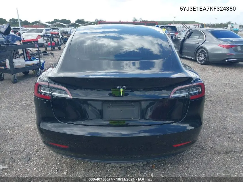 2019 Tesla Model 3 Long Range/Mid Range/Standard Range/Standard Range Plus VIN: 5YJ3E1EA7KF324380 Lot: 40756074