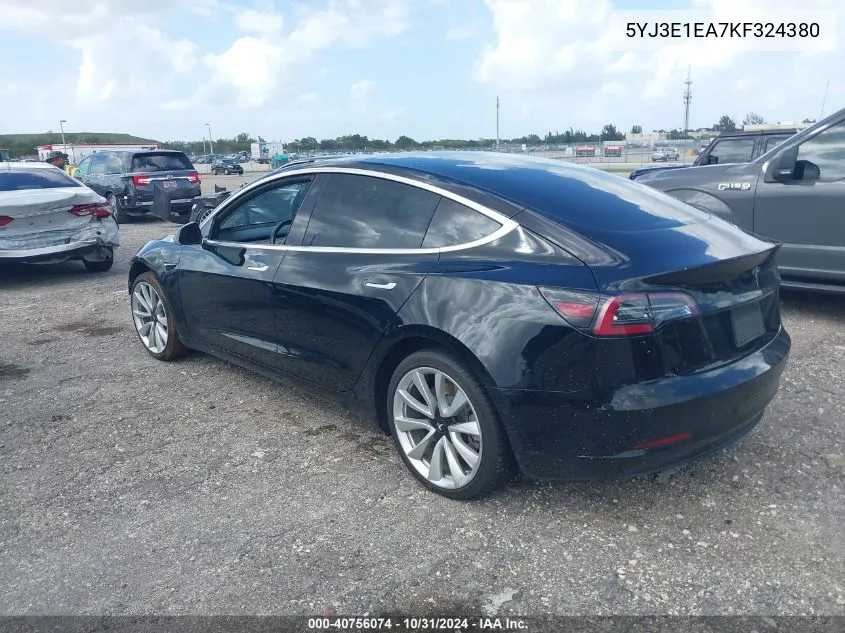 2019 Tesla Model 3 Long Range/Mid Range/Standard Range/Standard Range Plus VIN: 5YJ3E1EA7KF324380 Lot: 40756074