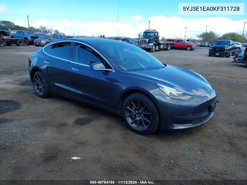 2019 Tesla Model 3 Long Range/Mid Range/Standard Range/Standard Range Plus VIN: 5YJ3E1EA0KF311728 Lot: 40764765