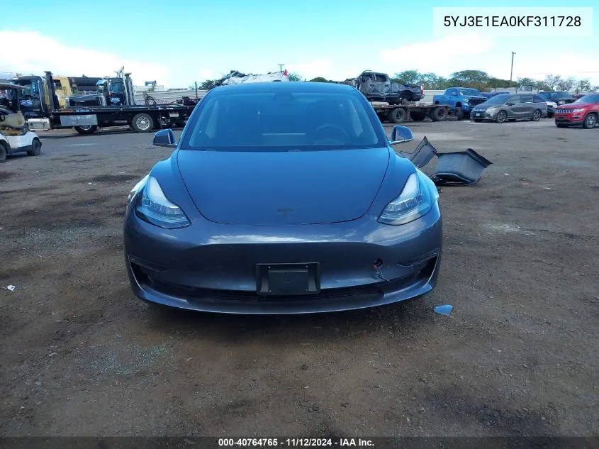 2019 Tesla Model 3 Long Range/Mid Range/Standard Range/Standard Range Plus VIN: 5YJ3E1EA0KF311728 Lot: 40764765