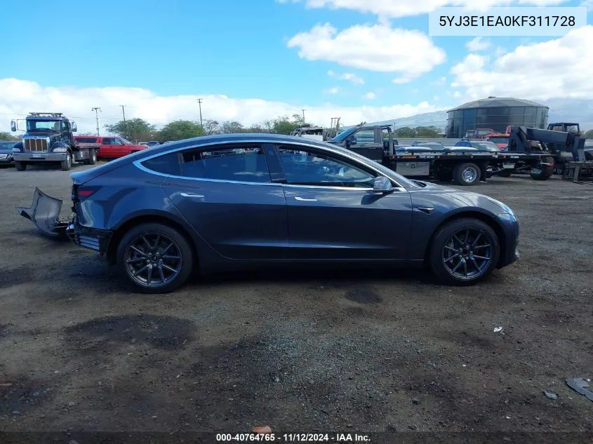 2019 Tesla Model 3 Long Range/Mid Range/Standard Range/Standard Range Plus VIN: 5YJ3E1EA0KF311728 Lot: 40764765