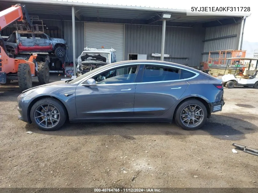 2019 Tesla Model 3 Long Range/Mid Range/Standard Range/Standard Range Plus VIN: 5YJ3E1EA0KF311728 Lot: 40764765