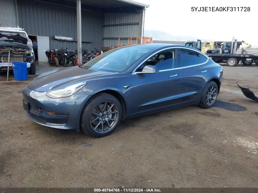 2019 Tesla Model 3 Long Range/Mid Range/Standard Range/Standard Range Plus VIN: 5YJ3E1EA0KF311728 Lot: 40764765