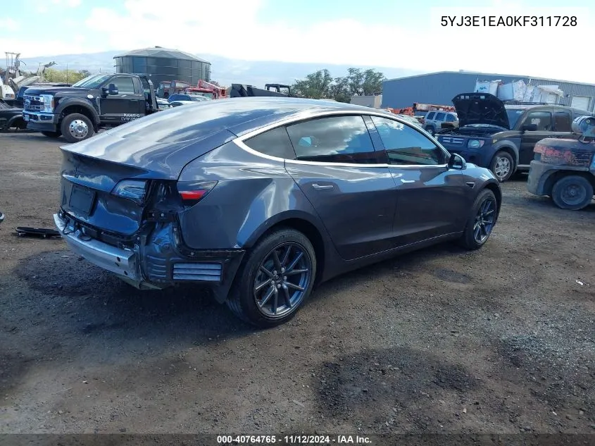 2019 Tesla Model 3 Long Range/Mid Range/Standard Range/Standard Range Plus VIN: 5YJ3E1EA0KF311728 Lot: 40764765