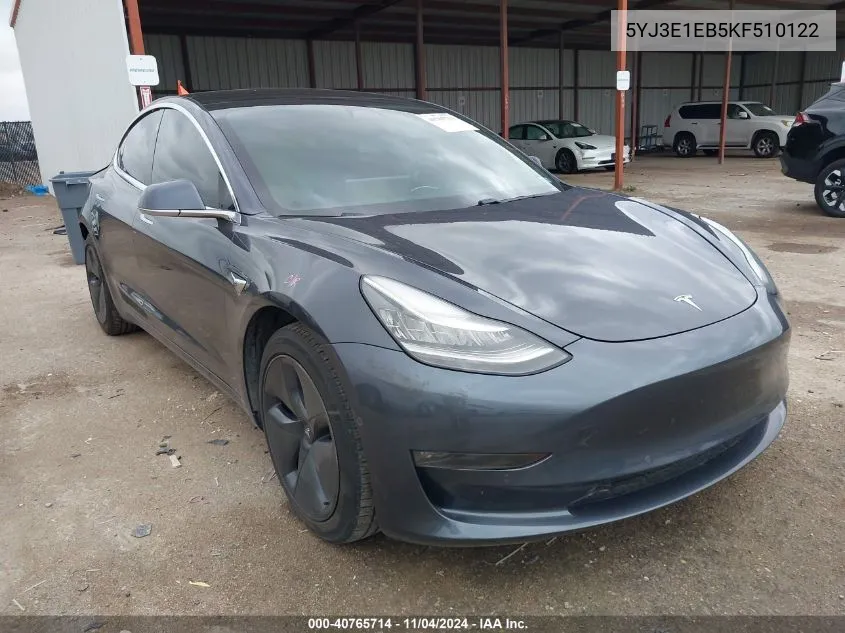 2019 Tesla Model 3 Long Range/Performance VIN: 5YJ3E1EB5KF510122 Lot: 40765714