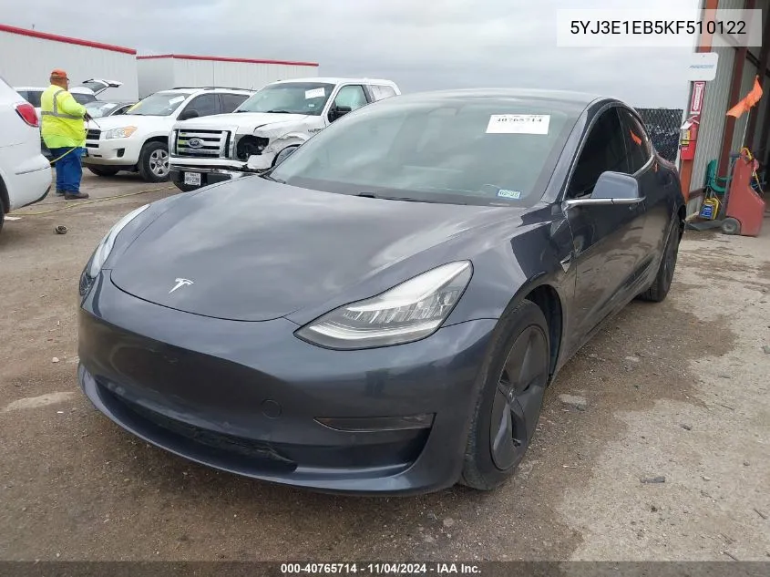 2019 Tesla Model 3 Long Range/Performance VIN: 5YJ3E1EB5KF510122 Lot: 40765714