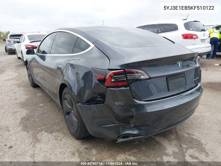 2019 Tesla Model 3 Long Range/Performance VIN: 5YJ3E1EB5KF510122 Lot: 40765714