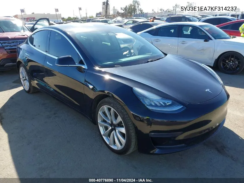 2019 Tesla Model 3 Long Range/Mid Range/Standard Range/Standard Range Plus VIN: 5YJ3E1EA7KF314237 Lot: 40776890