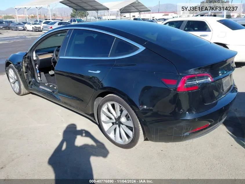 2019 Tesla Model 3 Long Range/Mid Range/Standard Range/Standard Range Plus VIN: 5YJ3E1EA7KF314237 Lot: 40776890