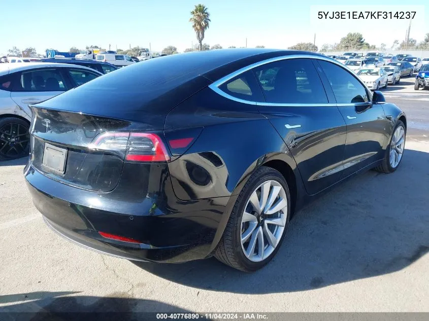 2019 Tesla Model 3 Long Range/Mid Range/Standard Range/Standard Range Plus VIN: 5YJ3E1EA7KF314237 Lot: 40776890