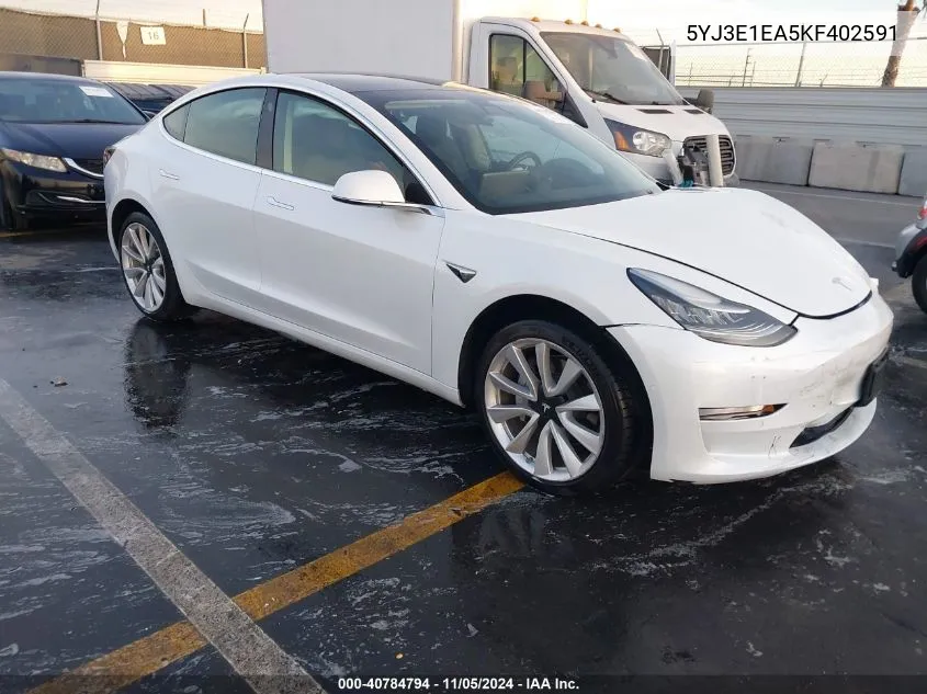 2019 Tesla Model 3 Long Range/Mid Range/Standard Range/Standard Range Plus VIN: 5YJ3E1EA5KF402591 Lot: 40784794