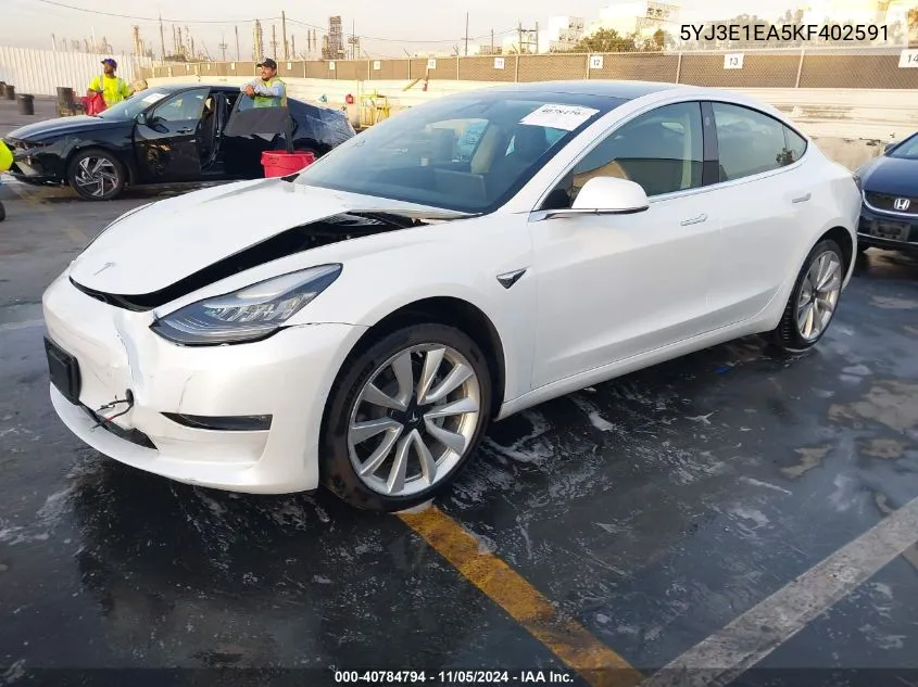 2019 Tesla Model 3 Long Range/Mid Range/Standard Range/Standard Range Plus VIN: 5YJ3E1EA5KF402591 Lot: 40784794