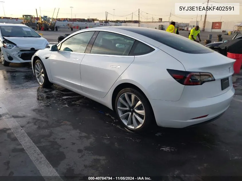 2019 Tesla Model 3 Long Range/Mid Range/Standard Range/Standard Range Plus VIN: 5YJ3E1EA5KF402591 Lot: 40784794