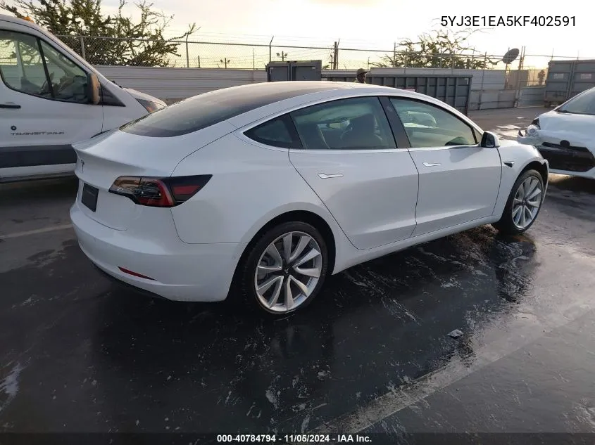 2019 Tesla Model 3 Long Range/Mid Range/Standard Range/Standard Range Plus VIN: 5YJ3E1EA5KF402591 Lot: 40784794