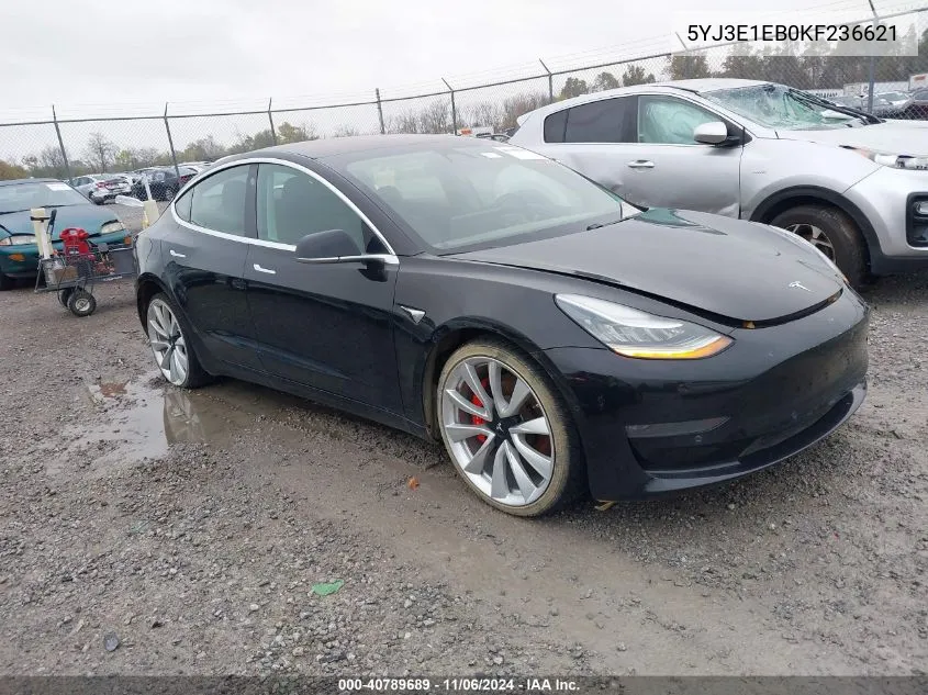 2019 Tesla Model 3 Long Range/Performance VIN: 5YJ3E1EB0KF236621 Lot: 40789689