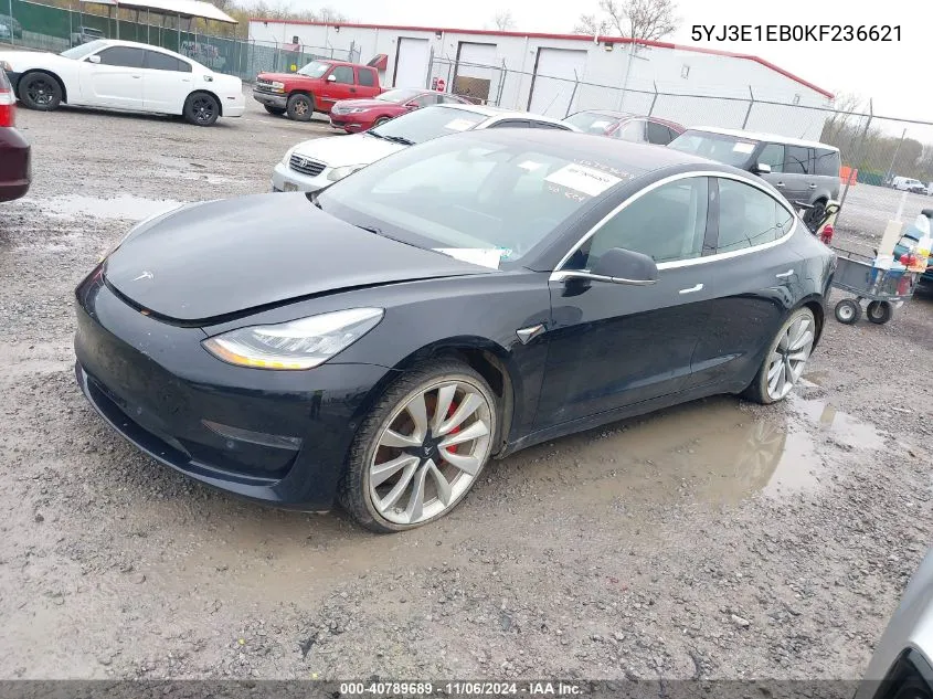 2019 Tesla Model 3 Long Range/Performance VIN: 5YJ3E1EB0KF236621 Lot: 40789689