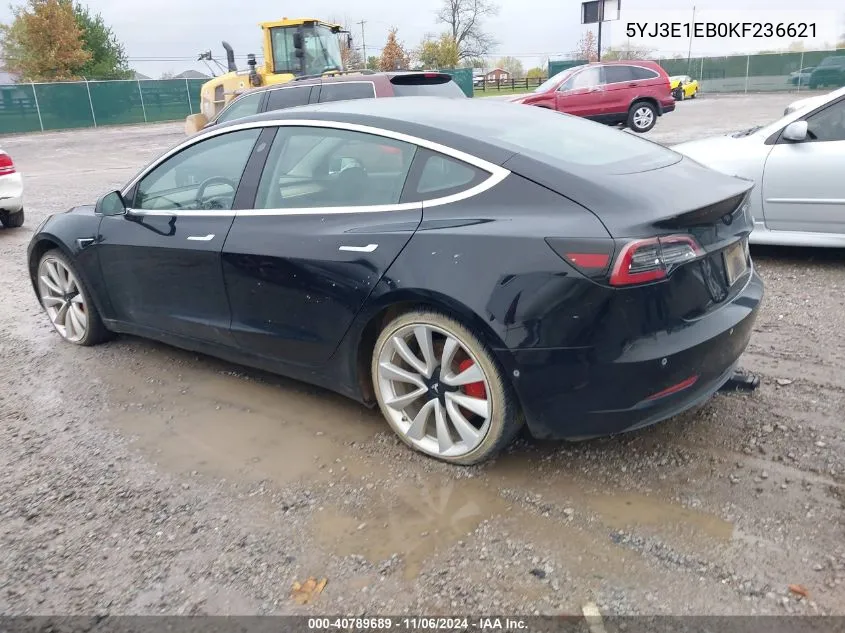 2019 Tesla Model 3 Long Range/Performance VIN: 5YJ3E1EB0KF236621 Lot: 40789689