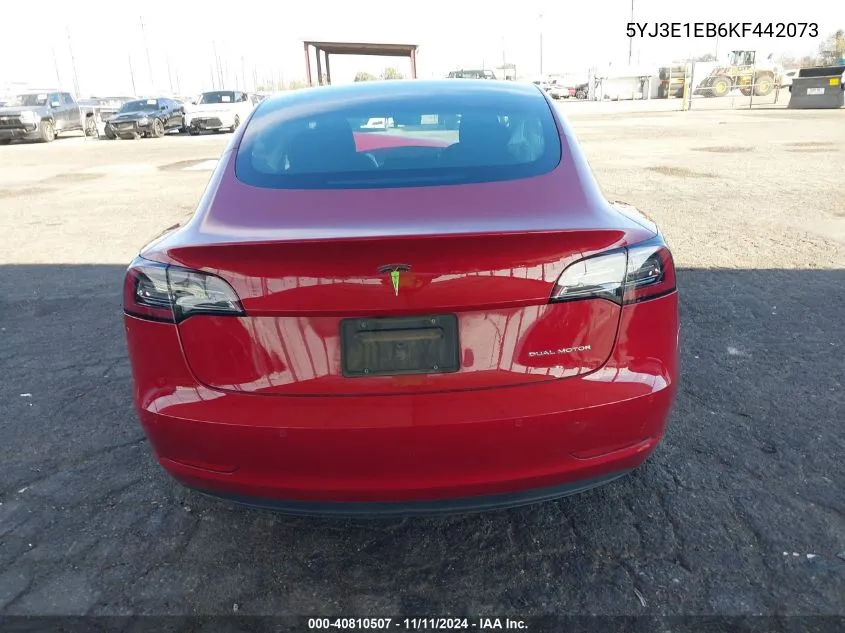 2019 Tesla Model 3 Long Range/Performance VIN: 5YJ3E1EB6KF442073 Lot: 40810507