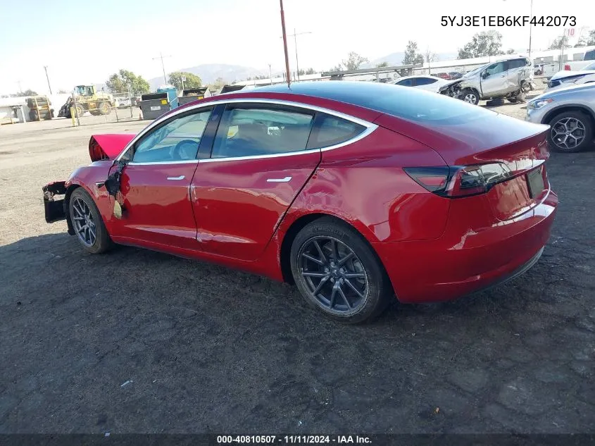 2019 Tesla Model 3 Long Range/Performance VIN: 5YJ3E1EB6KF442073 Lot: 40810507